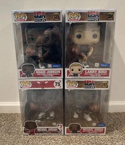 4x LOT Jumbo 10-inch NBA Funko POP! Jordan, Bird, Magic WITH PROTECTORS