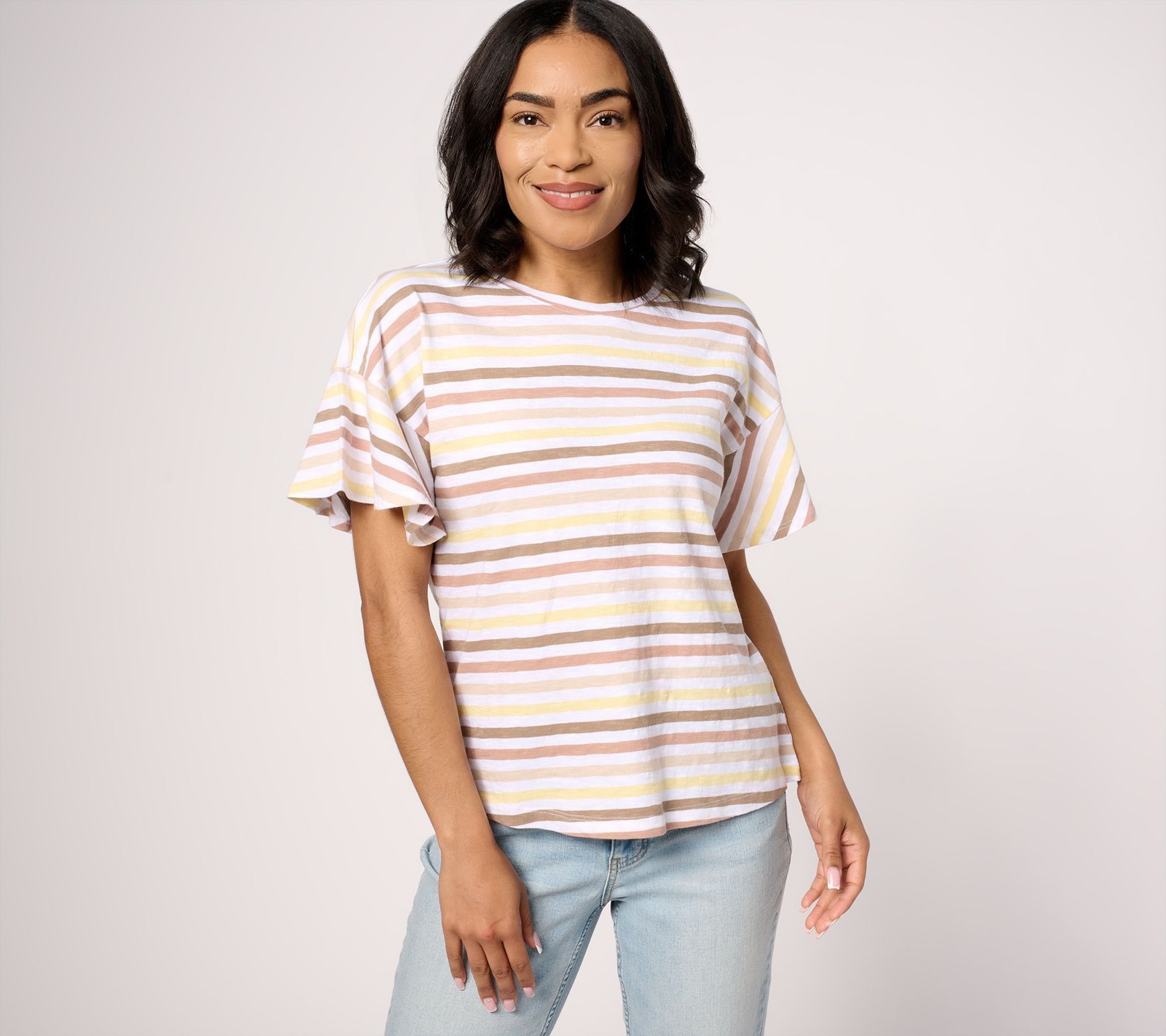Anybody Women's Top Plus Sz 3X Short Flutter Sleeve Striped Multi-colored