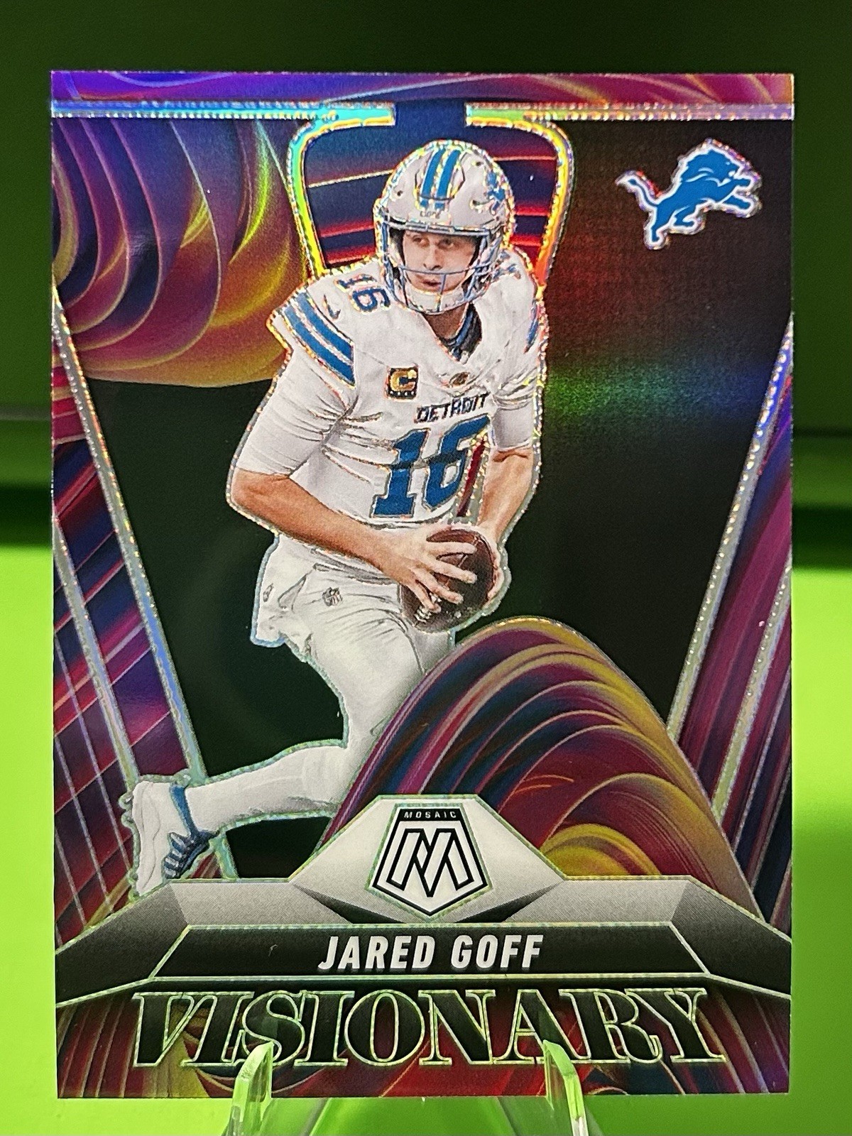 2025 Panini Mosaic Jared Goff SP Case Hit Visionary Prizm Detroit Lions #9