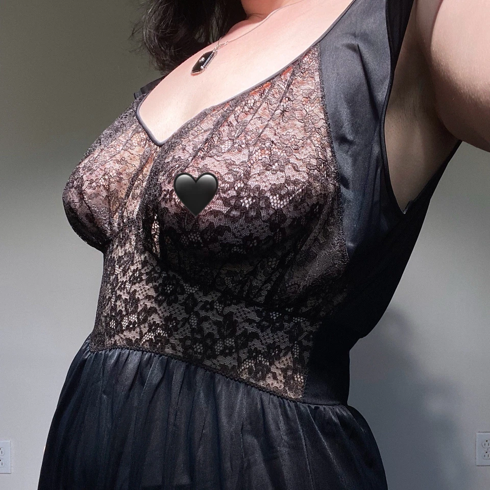 Maxi Vestido Sin Mangas Vintage Años 50 “Van Raalte” Negro Encaje Transparente Corte Sesgado Talla M Foto 4 de 4