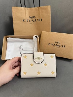 NEW COACH Medium Corner Zip Wallet With Star Print CW530 White