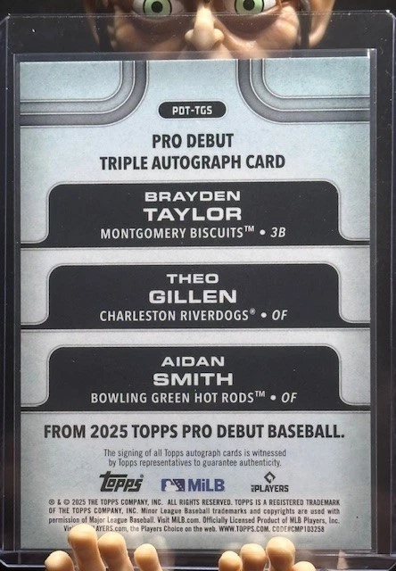 2025 Topps Pro Debut Brayden Taylor Theo Gillen Aidan Smith Triple Auto 8/25 - Image 2 of 2