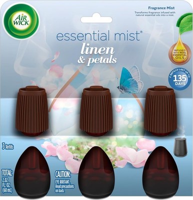 Air Wick Essential Mist Refill, 3ct, Linen & Petals, Air Freshener, Essential.