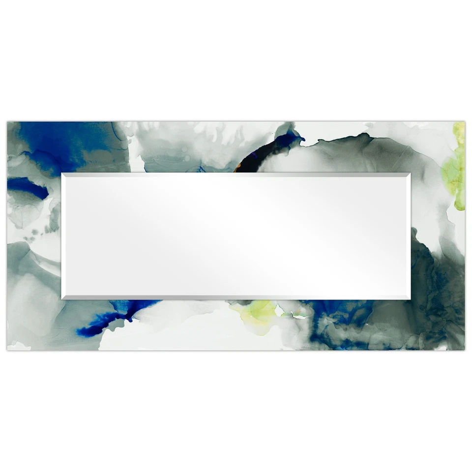 "Ephemeral" Abstract Rectangular Beveled Wall Mirror Free Grey 72 x 36 - Image 3 of 4