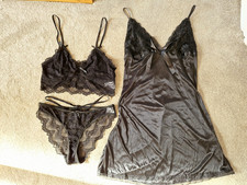 Bundle Joblot Black Lacey Knickers Bra & Satin Camisole Nightie Large FREE POST