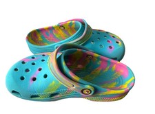 Crocs Marble Tie-Dye Clogs Girls Blue Pink Yellow Size J3 Youth Kids Shoes