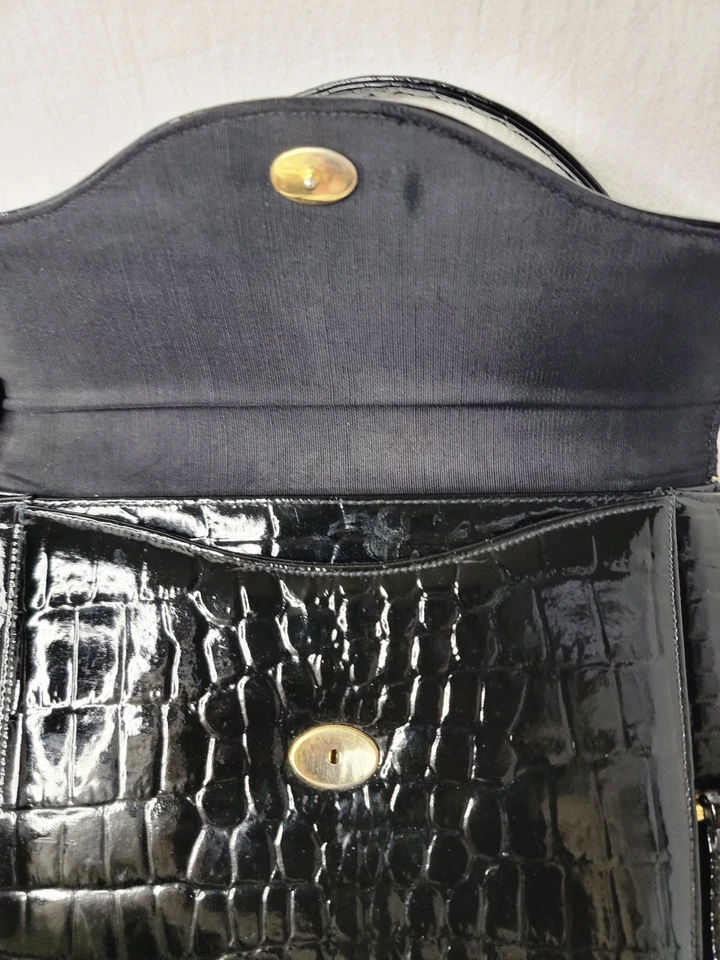 Vintage Goubaud de Paris Black Patent Croc-Embossed Handbag 1950s - Image 4 of 4