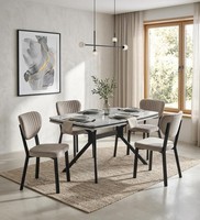 Esszimmer-Set Esstisch 4X Stuhl Marmor Komfortabel Modern Beige