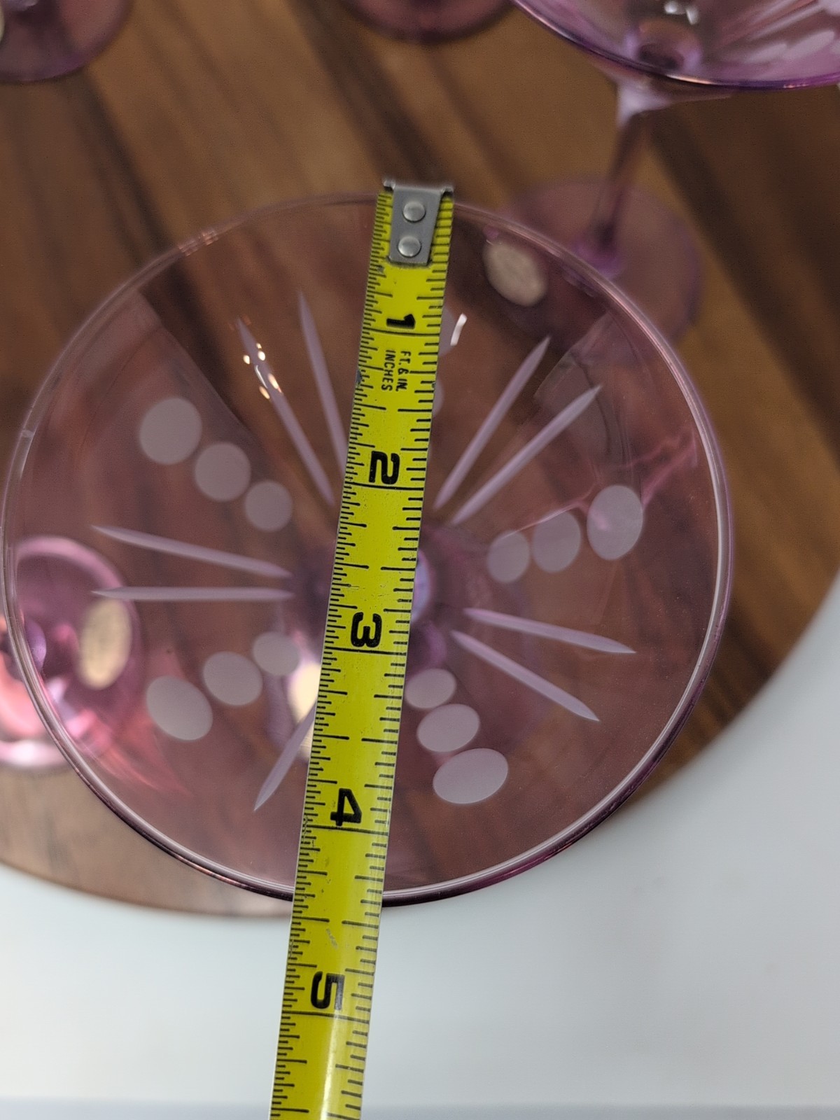 6 Made In USA Susquehanna Amethyst Purple Martini Glasses Hand Painted & Cut 