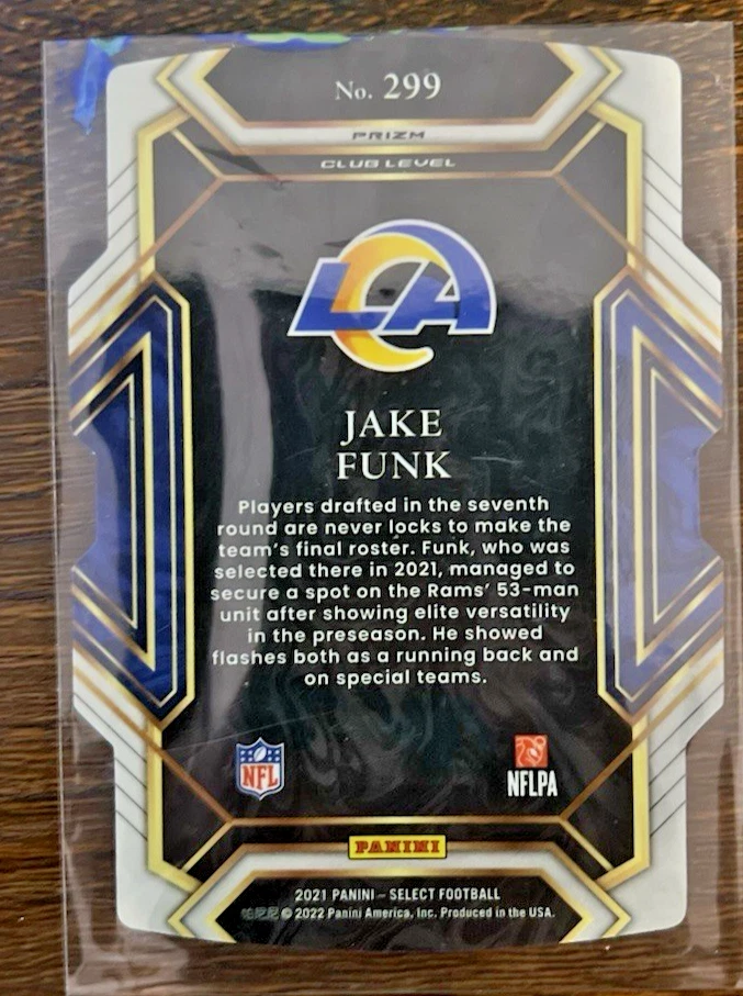 2021 Panini Select #299 Jake Funk Red and Blue Prizm Die Cut RC - Image 2 of 2