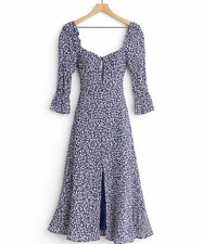 Reformation Roberta Midi Dress Blue White Floral Tie Detail Spaghetti Strap 6