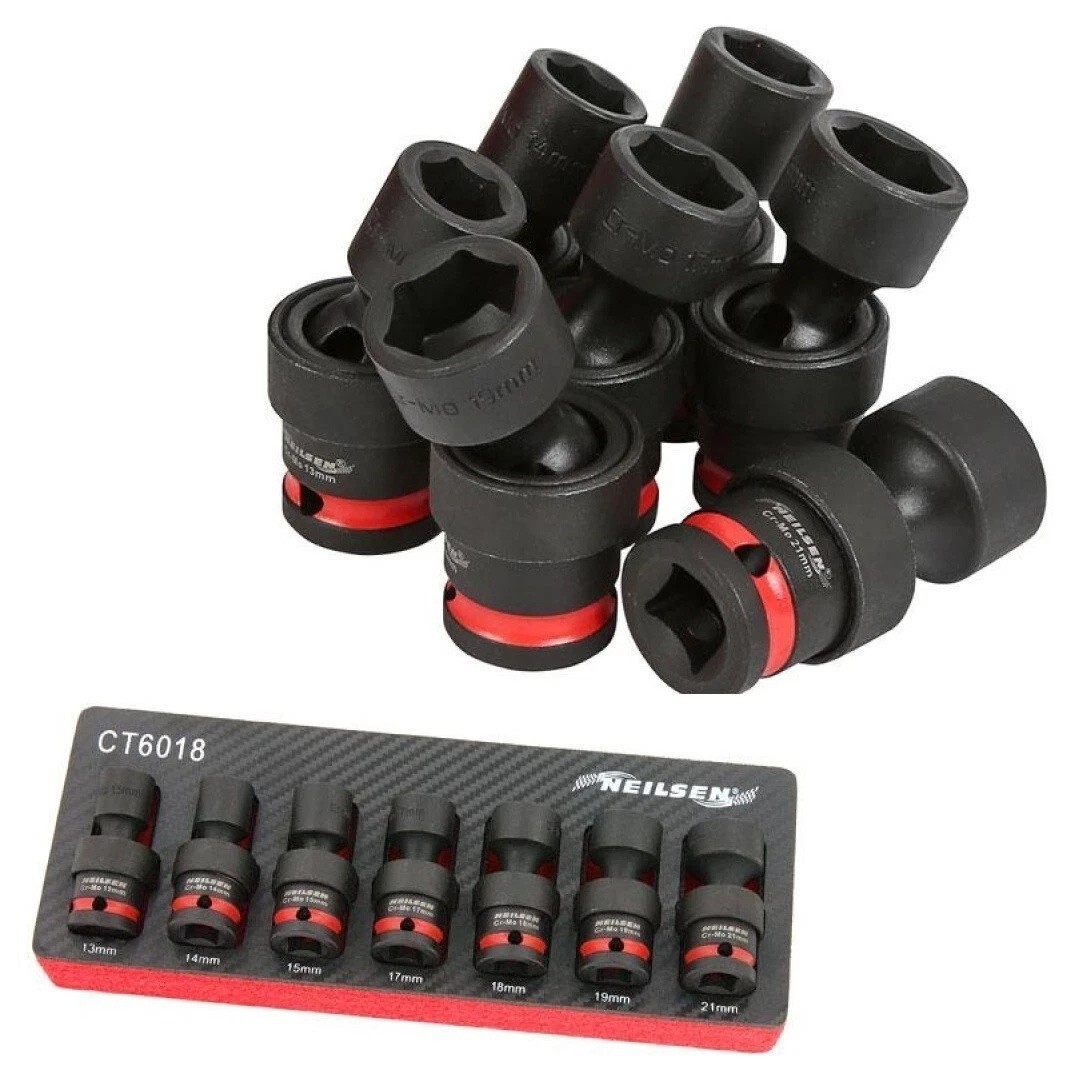 Universal Swivel Impact Bit UJ Driver Socket Set 1/2"" 13mm - 21mm 7pc CRMO