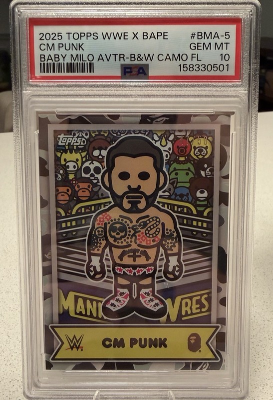 CM Punk - PSA 10 - 2025 Topps WWE X Bape Baby Milo Avatar #BMA-5 B&W Camo 47/50