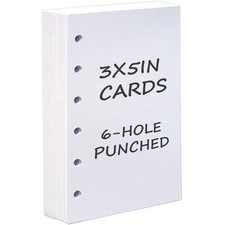 Index Card Ring Binder Refills, 3x5 White Blank Index Cards, 6 Holes Punched,...