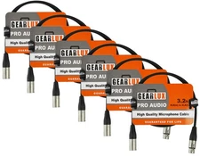 Gearlux 3.2-Foot XLR Microphone Cable, Male to Female, Black - 6 Pack