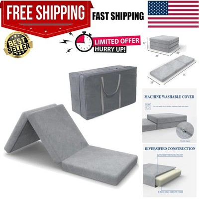 Tri Folding Mattress Foam Topper 4'' Thickness Floor Cot Mattress, Guset Bed w...