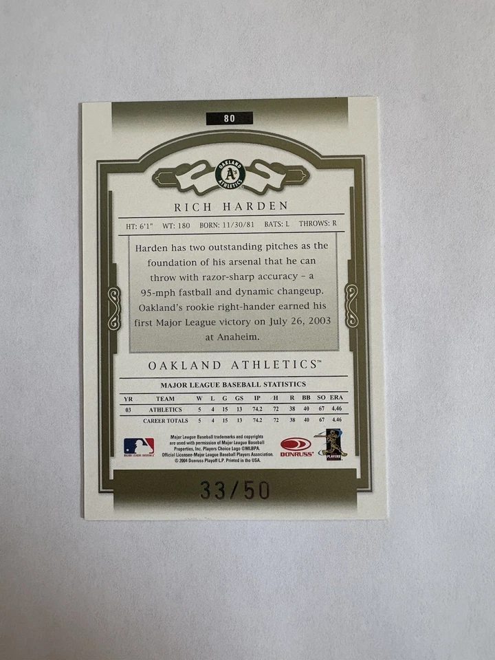Donruss Classics Significant Signatures 2004 verde/50 Rich Harden #80 automático Foto 2 de 3