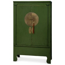 US SELLER - Distressed Green Elmwood Chinese Ming Wedding Armoire Yellow Tassel