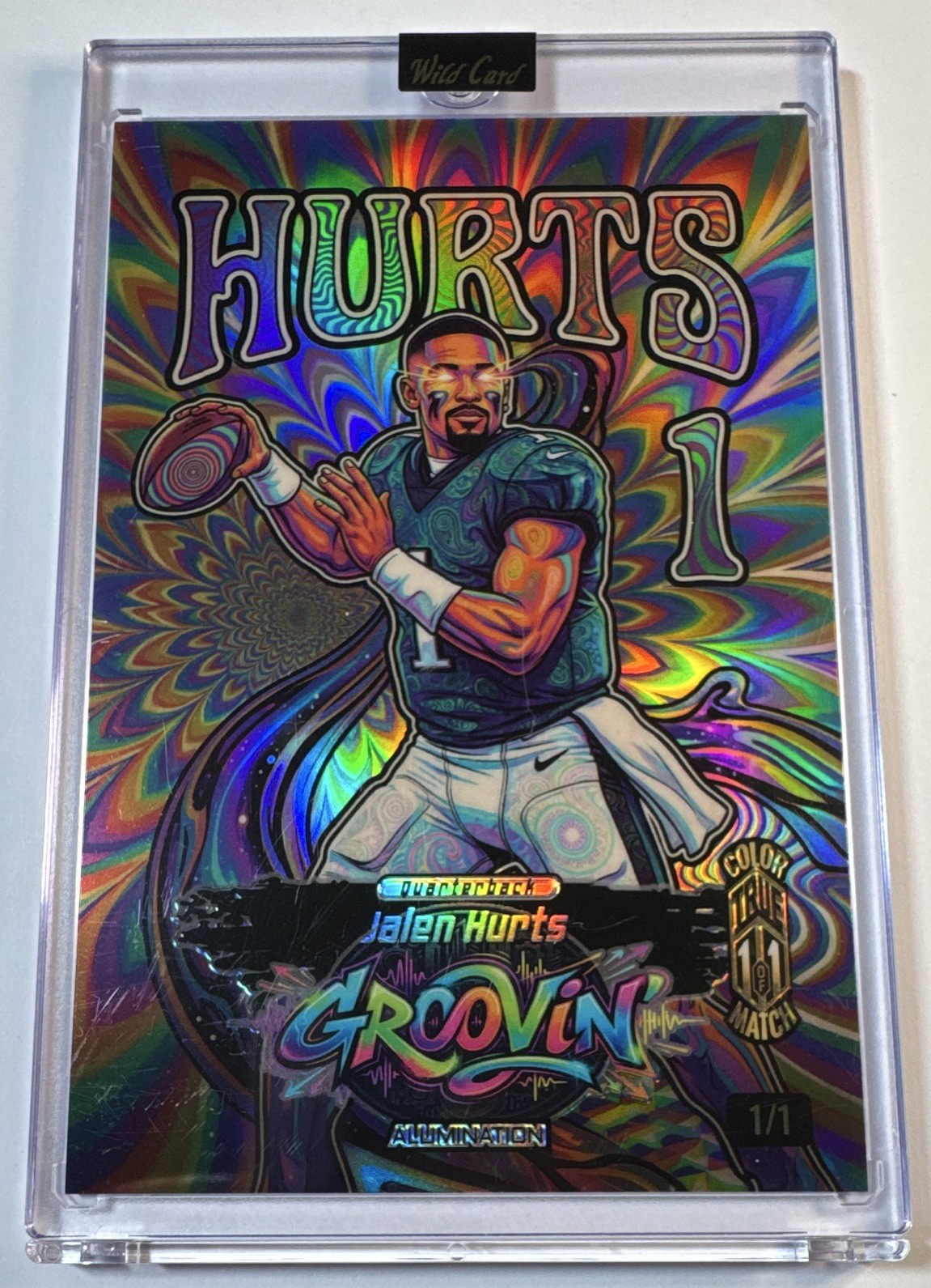 Jalen Hurts 2026 Wild Card Just the Hits Groovin' Mammoth True 1/1 Color Match