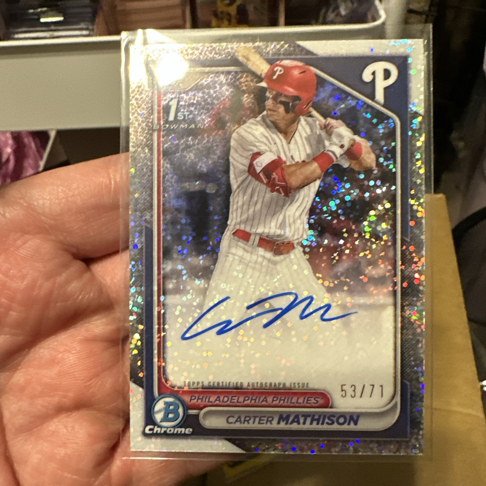 2024 Bowman Draft Chrome #CPA-CMA Carter Mathison 1st Sparkle Refractor Auto /71