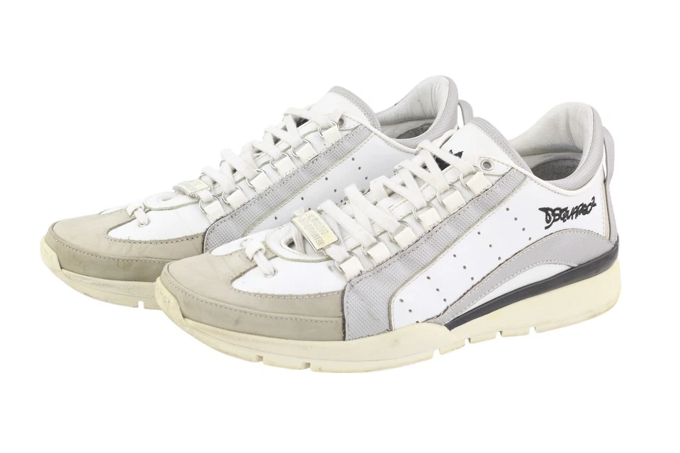 DSQUARED2 HOMBRES Zapatillas EU44 Blanco Cuero Bajo Top Almendra Punta Vintage - Imagen 2 de 4
