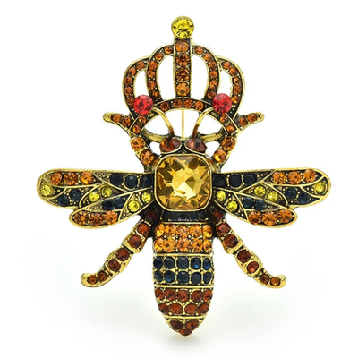 #ad Vintage Queen Bee Brooch Gold Tone Crown Insect Pin Crystal Jewelry Summer Gift $14.03