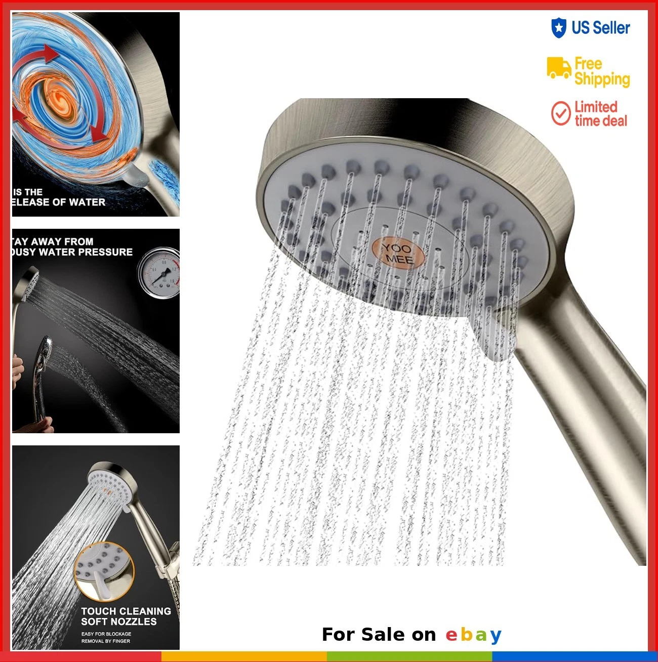 High Pressure Handheld Shower Head 3 Settings 79 Inch Hose Brushed Nickel Anti