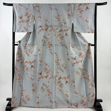 JAPANESE KIMONO FINE PATTERN BLUE-GRAY 169cm 5 ft 7 in PURE SILK FF10222