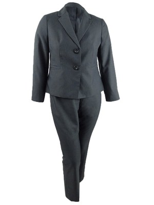 Le Suit Women's Petite Blazer & Pants Suit (14P, Dark Grey)