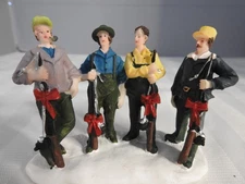 4 Fishermen on Ice Snow Christmas Village Accessory