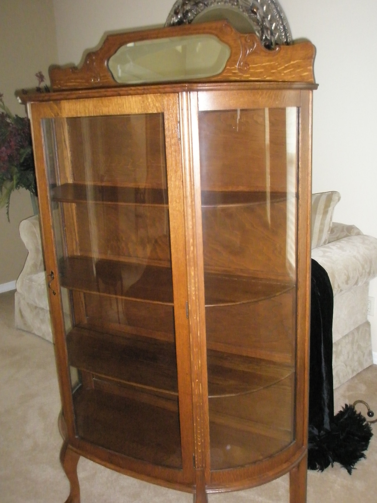 ANTIQUE Larkin Co Oak China Curved Glass Backsplash w/Beveled