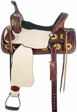 Western Premium Leather Barrel Trail Horse Saddle Tack with Set All Size ..