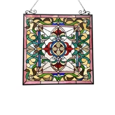 Stained Glass Tiffany Style Victorian Design Hanging Window Panel Suncatcher
