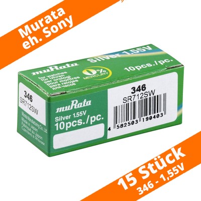 15 x Murata 346 SR712SW eh. Sony Knopfzelle Uhren Batterie Knopfzelle 1,55V