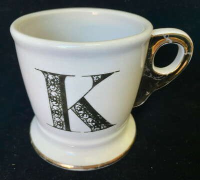 Coffee Mug Cup K Initial Letter Monogram White Gold Black Shaving Anthropologie