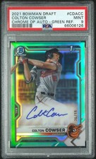 2021 BOWMAN DRAFT CHROME DRAFT PICK GREEN REFRACTOR COLTON COWSER /99 PSA 9 AUTO