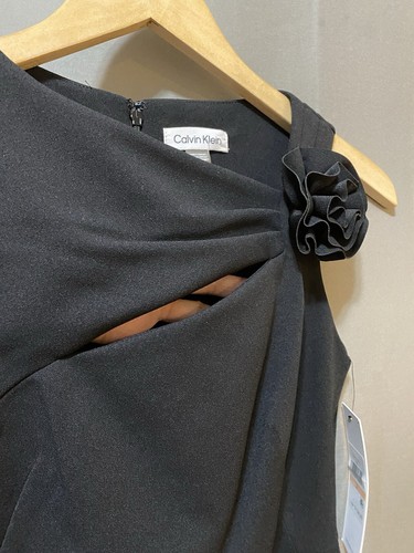 NWT Calvin Klein Women Sleeveless Cutout Flower Detail Sheath Dress Size 2 Black - Picture 3 of 14
