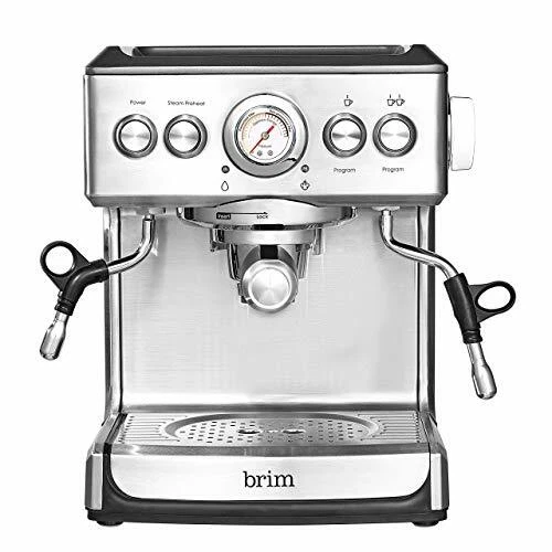 Brim 19 Bar Espresso Maker W/Built in Frother & Hot Water Stainless Steel #50019