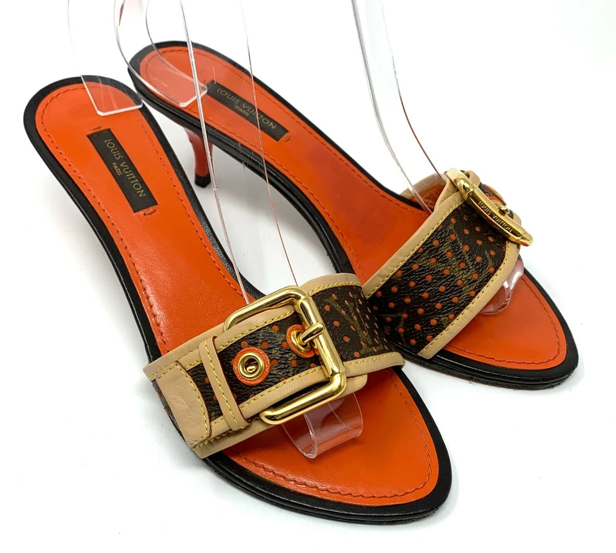 Shop Louis Vuitton Monogram Leather Block Heels Logo Ankle