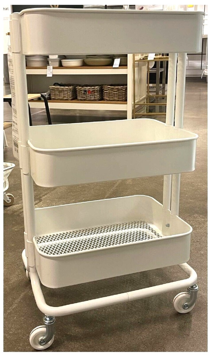 Chariot Utilitaire IKEA Raskog Blanc - 3 étages - Roulettes Réglables - Rangement Cuisine/salle De Bain