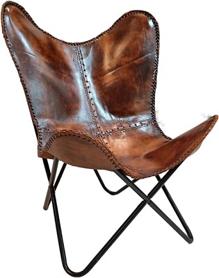Handmade leather butterfly chair Leather accent chair BKF living room chair