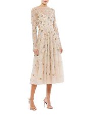 Mac Duggal Tan Long-Sleeve Embellished Floral Midi-Dress Size 6 $398