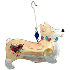 Metal Beaded Corgi Dog Puppy Christmas Holiday Ornament Hanging Decoration