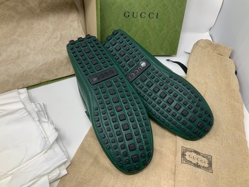 GUCCI INTERLOCKING G LOGO Green Leather Men's DRIVER Loafer Shoes Size 8.5 - Picture 5 of 15