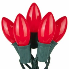 25-LIGHT C7 RED CHRISTMAS Set GREEN WIRE End-To-End Incandescent NEW 1040-03