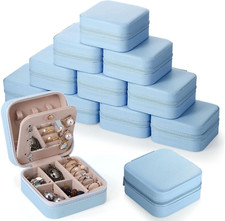 Hillban 12 Pcs Bridesmaid Gifts Jewelry Box with Mirror, Small Travel Blue