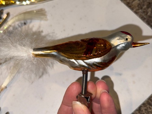 Lot 9 Vtg Mercury Glass Clip On Bird Xmas Ornament Feather Spun Tail W Germany - Picture 5 of 10
