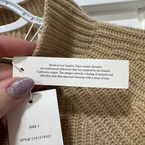 Vince 100 % Kaschmir Pullover Stehkragen klein Langarm Strick camel neu mit Etikett $ 395 - Bild 5 von 9
