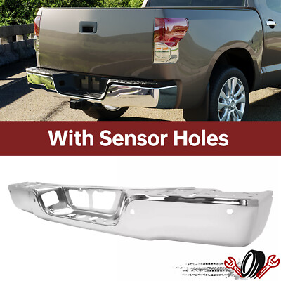 Steel Chrome Rear Step Bumper Face Bar For Toyota Tundra 2007-14 w/ Sensor Holes