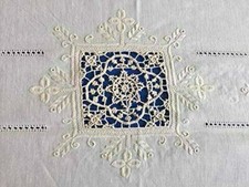  Ricco copriletto puro lino con ricamo Punto ago e Punto Pieno a mano